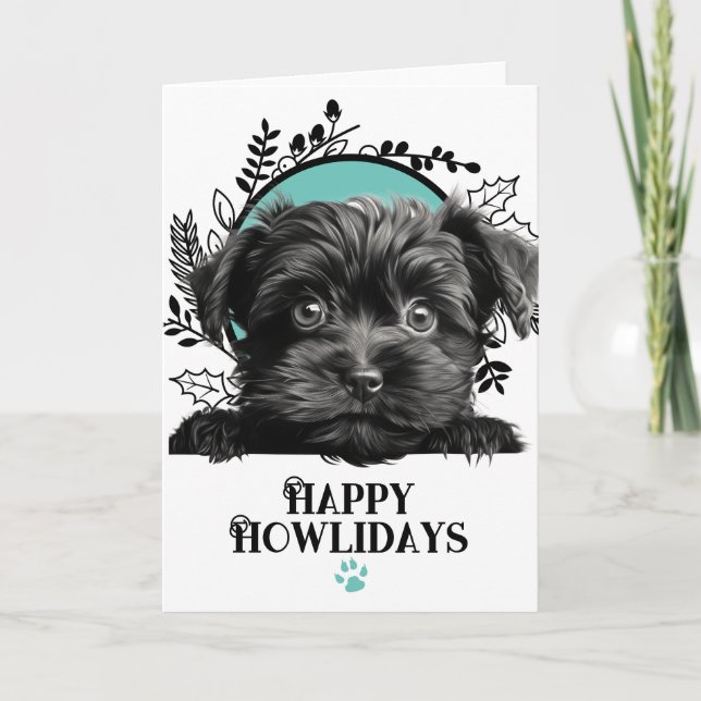 Cartão De Festividades Feliz Natal de Cachorro Affenpinscher (Frente)