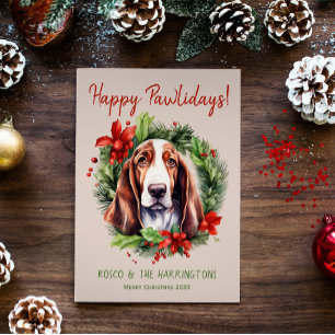 Cartão De Festividades Feliz Natal de Cachorro Bassado Feliz Pawlidays