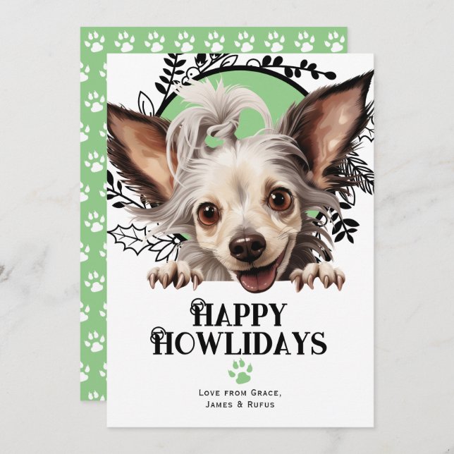 Cartão De Festividades Feliz Natal de Cães Deitados Chineses (Frente/Verso)