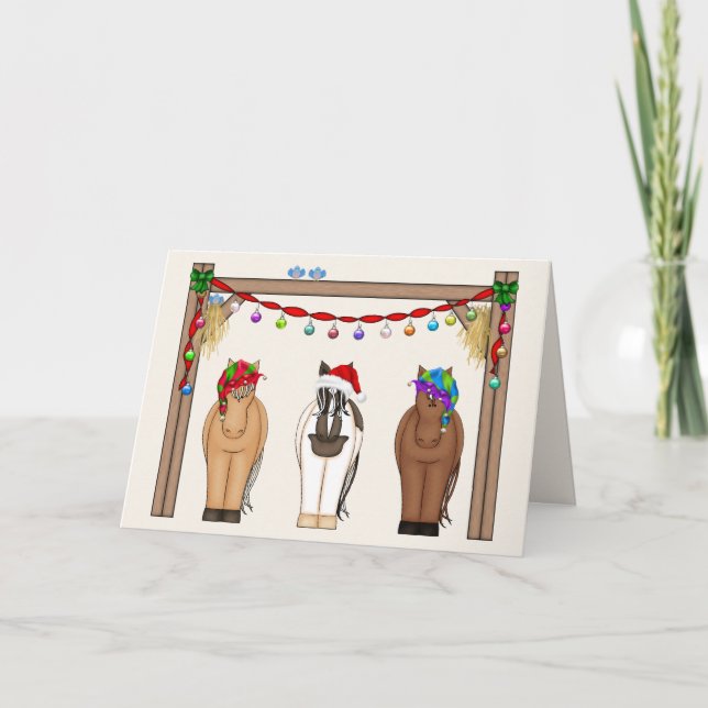 Cartão De Festividades Feliz Natal de Cavalo de Fazenda Engraçado (Frente)