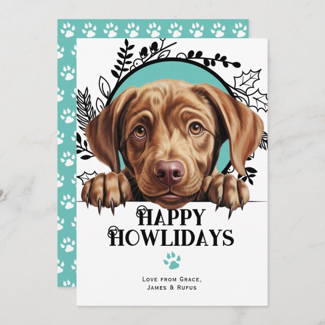 Cartão De Festividades Feliz Natal de Chocolate Labrador (Frente/Verso)