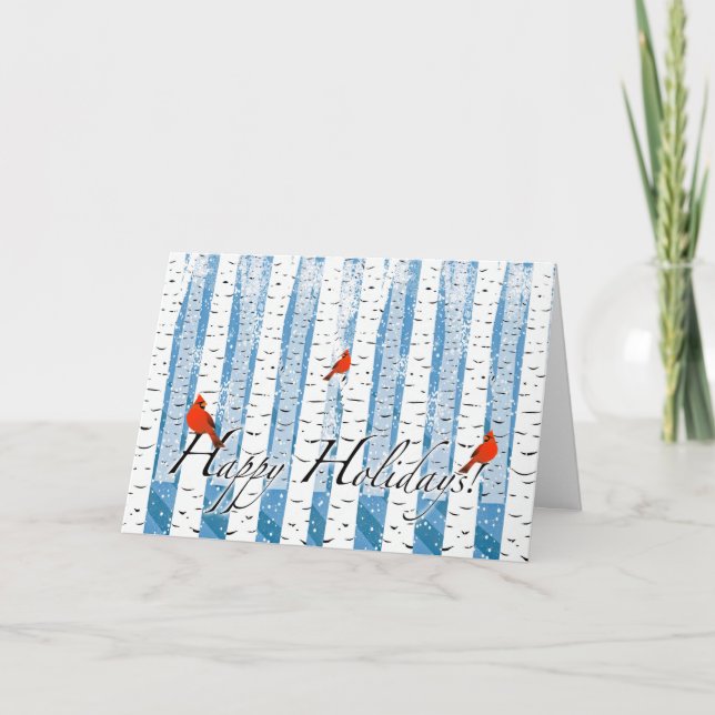 Cartão De Festividades Feliz Natal de Férias com Cardeais em Birmanês (Frente)
