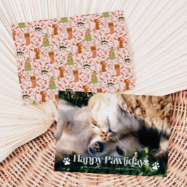 Cartão De Festividades Feliz Natal de Gato Cachorro Rosa