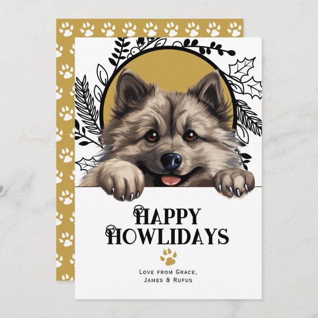 Cartão De Festividades Feliz Natal de Keeshond Dog (Frente/Verso)