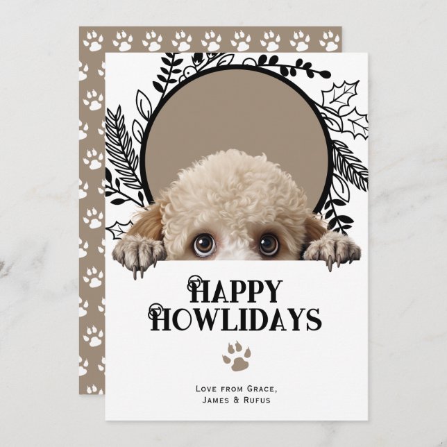 Cartão De Festividades Feliz Natal de Poodle Dog (Frente/Verso)