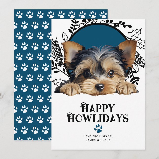 Cartão De Festividades Feliz Natal de Yorkshire Terrier Dog (Frente/Verso)