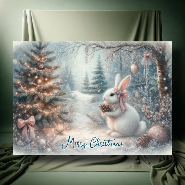 Cartão De Festividades Feliz Natal - Decoupage Cozy Bunny Woodland (Criador carregado)