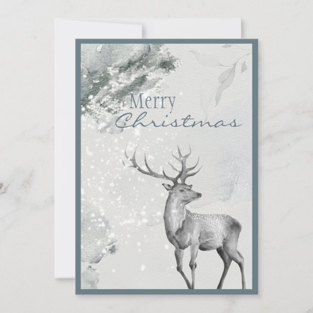 Cartão De Festividades Feliz Natal Deer Winter Script Natal (Frente)
