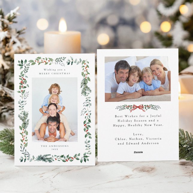Cartão De Festividades Feliz Natal Desejo 2 Foto (Front & Back)
