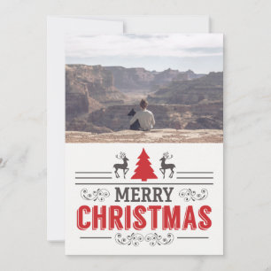 Cartão De Festividades Feliz Natal Desejo Foto da Família Tipografia Ret