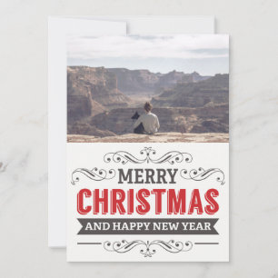 Cartão De Festividades Feliz Natal Desejo Foto da Família Tipografia Retr