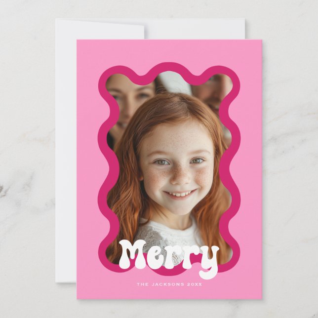 Cartão De Festividades Feliz Natal - Design de Feriado de Ondas Rosa Scal (Frente)