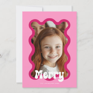 Cartão De Festividades Feliz Natal - Design de Feriado de Ondas Rosa Scal