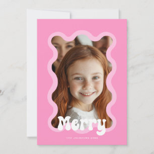 Cartão De Festividades Feliz Natal - Design de Feriado de Ondas Rosa Scal