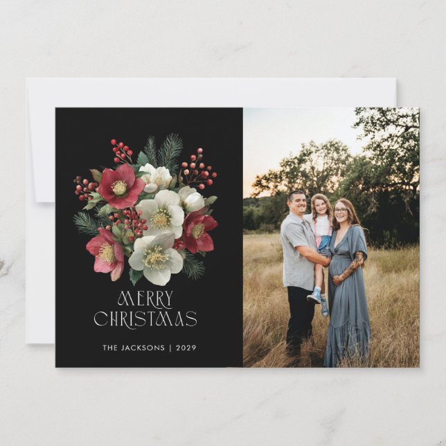 Cartão De Festividades Feliz Natal - Design de Natal Feliz Hellebory Holi (Frente)