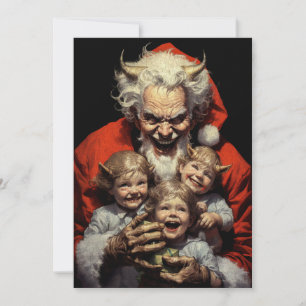 Cartão De Festividades Feliz Natal Diabo do Terror Assustador Papai Noel