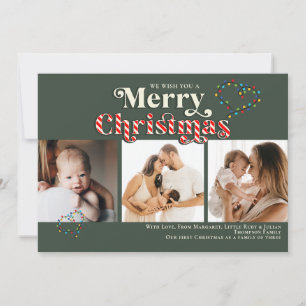 Cartão De Festividades Feliz Natal Diversão Cane de Açúcar 3 Foto Vermelh