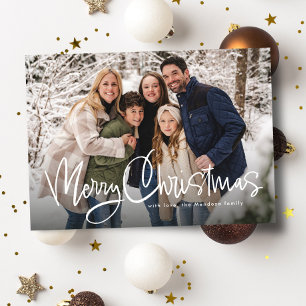Cartão De Festividades Feliz Natal divertido script simples foto verde