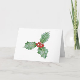 Cartão De Festividades Feliz Natal do azevinho da Aquarela