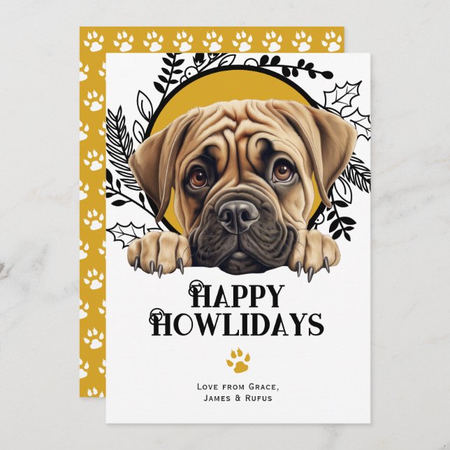 Cartão De Festividades Feliz Natal do Bullmastiff Dog (Frente/Verso)