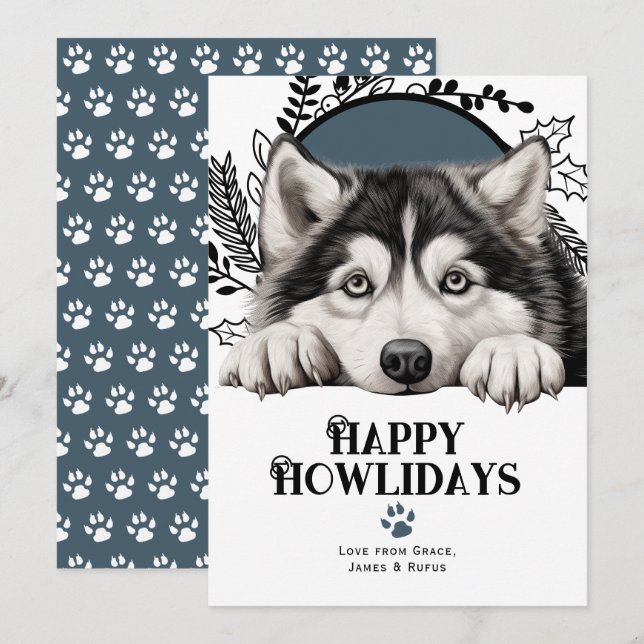 Cartão De Festividades Feliz Natal do Cachorro Malamute no Alaska (Frente/Verso)