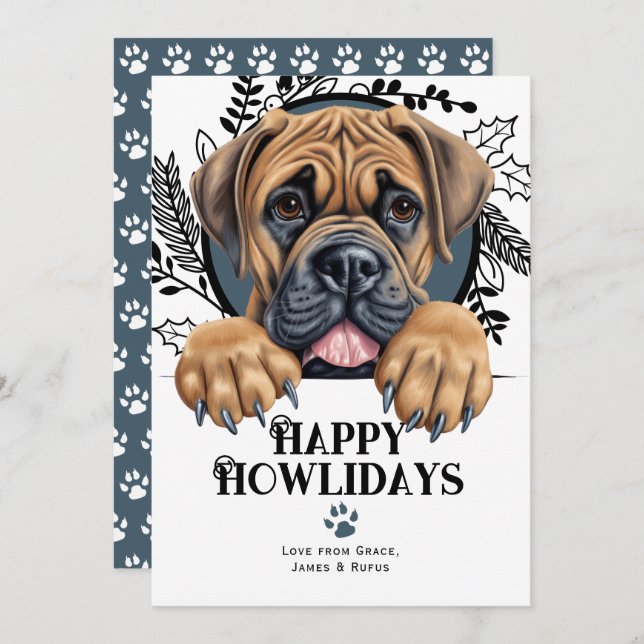 Cartão De Festividades Feliz Natal do Cão Boerboel (Frente/Verso)