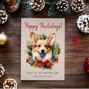 Cartão De Festividades Feliz Natal do Cão de Corgi Felizes Hábdias