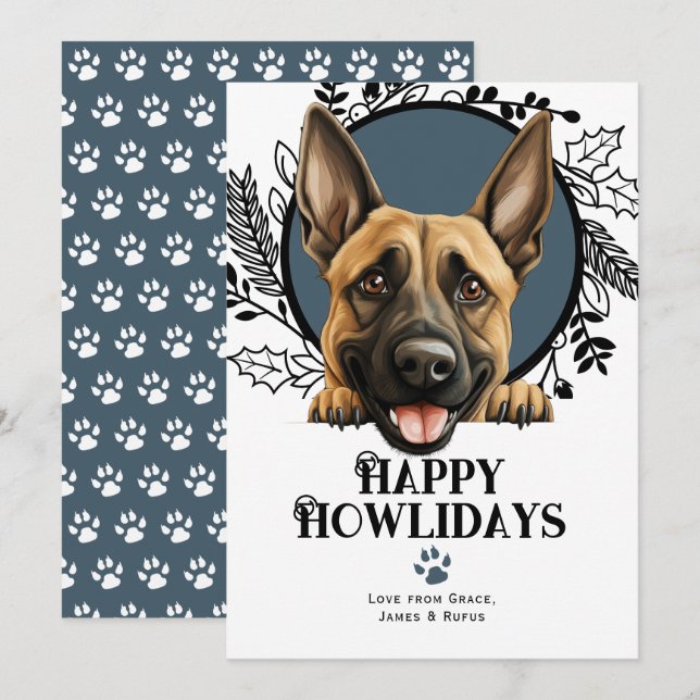 Cartão De Festividades Feliz Natal do Cão Malinois Belga (Frente/Verso)