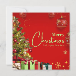 Cartão De Festividades Feliz Natal do Elegante Vermelho e Dourado