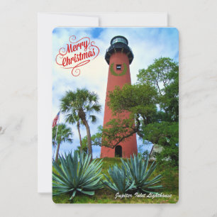 Cartão De Festividades Feliz Natal do Farol de Júpiter da Flórida