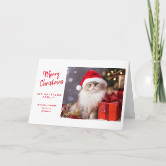 Cartão De Festividades Feliz Natal do Gato com um Chapéu de Papai Noel