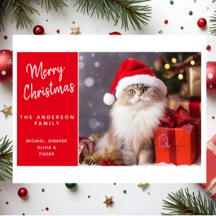Cartão De Festividades Feliz Natal do Gato com um Chapéu de Papai Noel