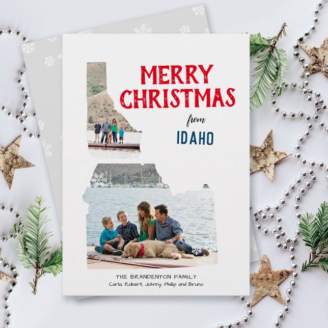 Cartão De Festividades Feliz Natal do Idaho Dois Foto (From Idaho with love two photo Christmas holiday card and moving announcement )