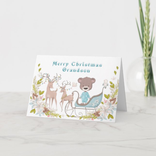 Cartão De Festividades Feliz Natal do neto engraçado com fonte especial (Frente)