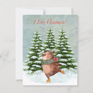 Cartão De Festividades Feliz Natal do Urso de Pato Feliz