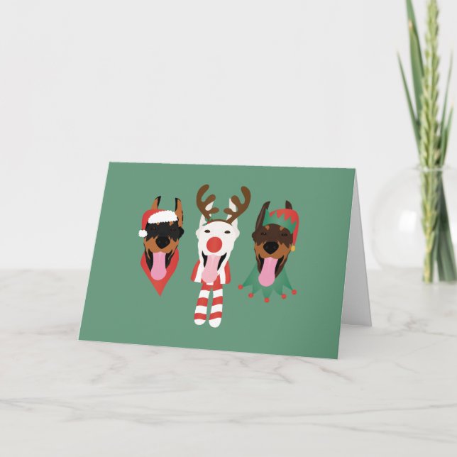 Cartão De Festividades Feliz Natal Dobermann Dogs (Frente)