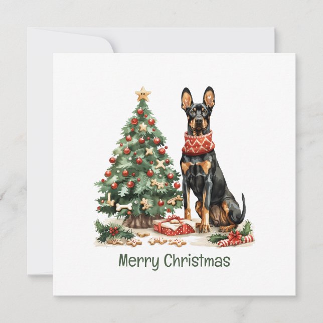Cartão De Festividades Feliz Natal Dobermann Dogs (Frente)