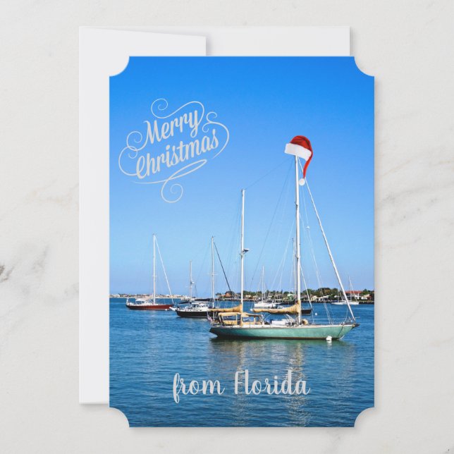Cartão De Festividades Feliz Natal dos Barcos à vela da Flórida na Baía (Frente)