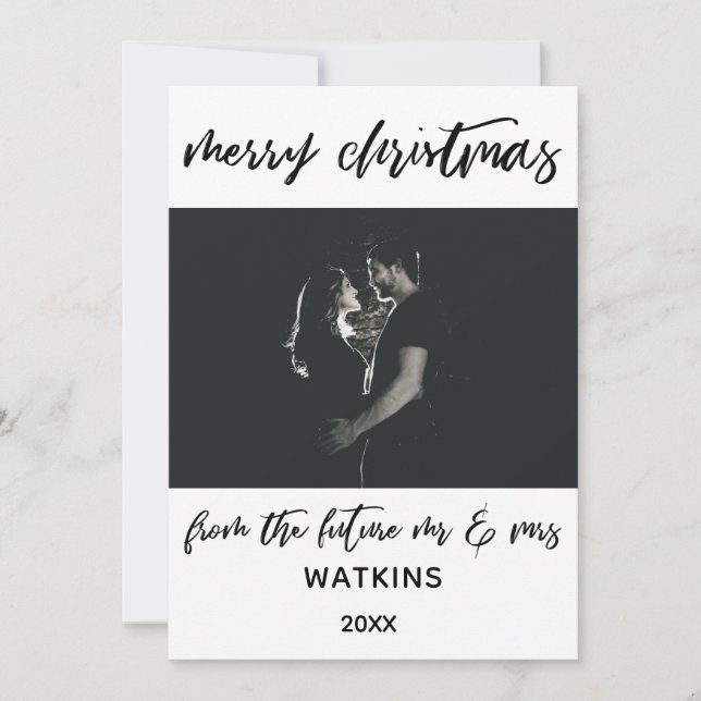 Cartão De Festividades Feliz Natal dos Futuros Sr & Sra, Foto BW (Frente)