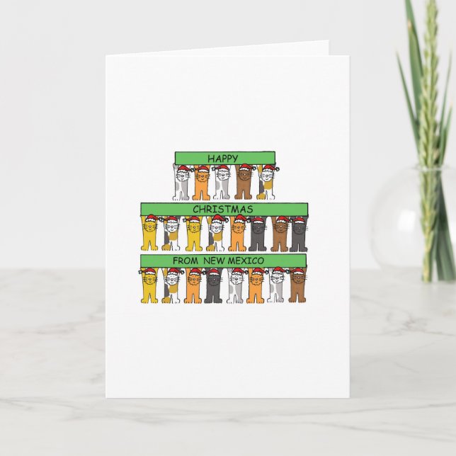 Cartão De Festividades Feliz Natal dos Gatos de Cartografia do Novo Méxic (Frente)
