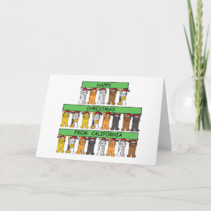 Cartão De Festividades Feliz Natal dos Gatos de Cartoon da Califórnia