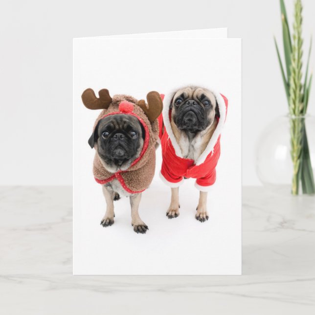 Cartão De Festividades Feliz Natal dos Pugs (Frente)