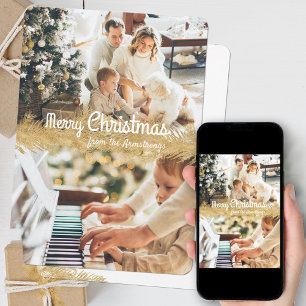 Cartão De Festividades Feliz Natal, Dourada Foto da Árvore Minimalista