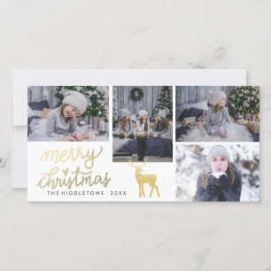 Cartão De Festividades Feliz Natal Dourado Antler Feriado de Script