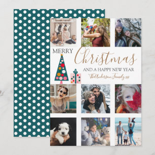 Cartão De Festividades Feliz Natal Dourado - Colagem de Fotos White Ho