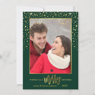 Cartão De Festividades Feliz Natal Dourado Confetti Feriado Foto Verde