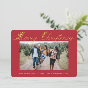 Cartão De Festividades Feliz Natal Dourado deixa a tipografia vermelha