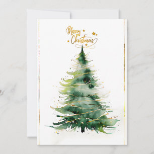 Cartão De Festividades Feliz Natal Dourado e Verde Minimalista