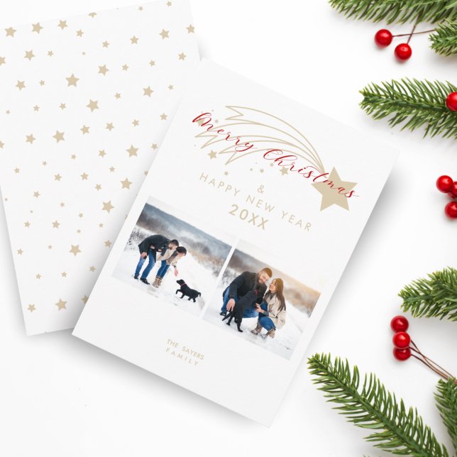 Cartão De Festividades Feliz Natal Dourado Efeito Colagem nas Estrelas de (Criador carregado)