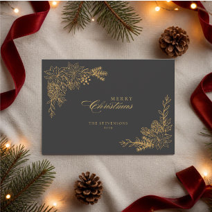 Cartão De Festividades Feliz Natal Dourado Falso Marrom Escuro Não Fotogr